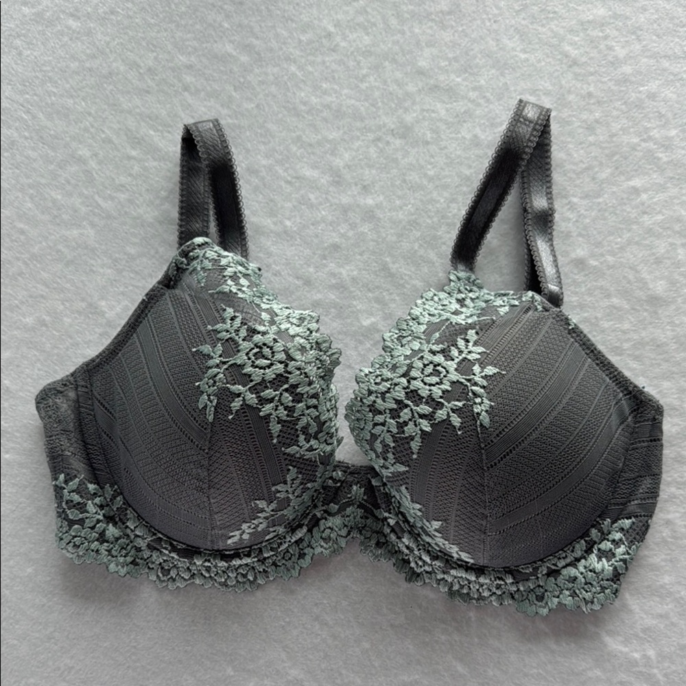 NWOT Wacoal Embrace Lace Plunge Convertible Contour Demi Bra 34D Grey Aqua - Picture 9 of 11